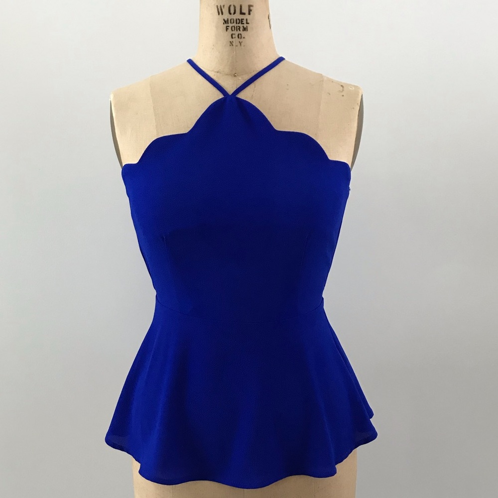 Colbalt Scallop Halter Peplum Top